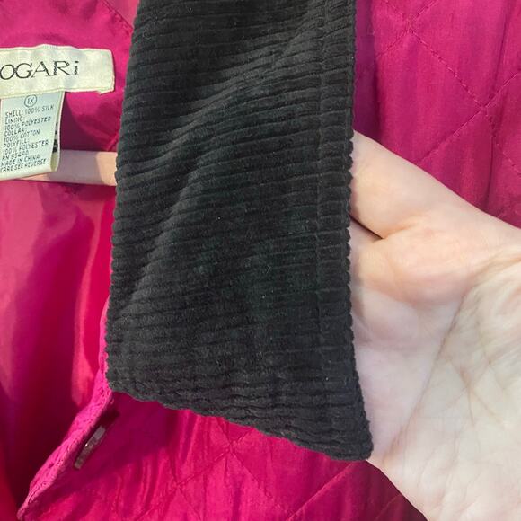 Vintage Bogari Silk Quilted Jacket 1X Fuchsia Pink Corduroy Collar 90s magenta - Picture 5 of 7